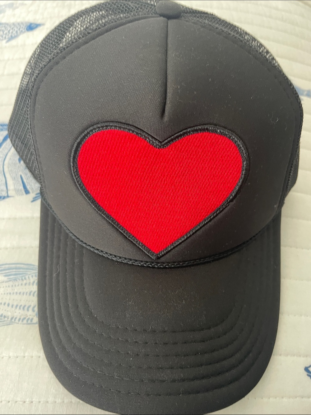 Aviator Nation Black Trucker Hat with Red Heart Patch